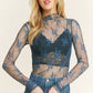 TP9602 MESH LACE HIGH NECK DESIGN LONG SLEEVE FITTED TOP