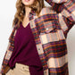 Outerwear Loose Fit Plaid Button Down Shacket with  Pockets JKT1797