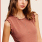 HCT7692-Stretchy Brushed Ruffle Sleeve Stripe Tank Top