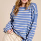 MCS3588-Striped Round Neck Loose Fit Long Sleeve Sweater