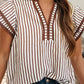 LDC Double Ruffled Short Sleeve Contrast Trim V Neck Blouse P1619