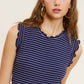 HCT7692-Stretchy Brushed Ruffle Sleeve Stripe Tank Top