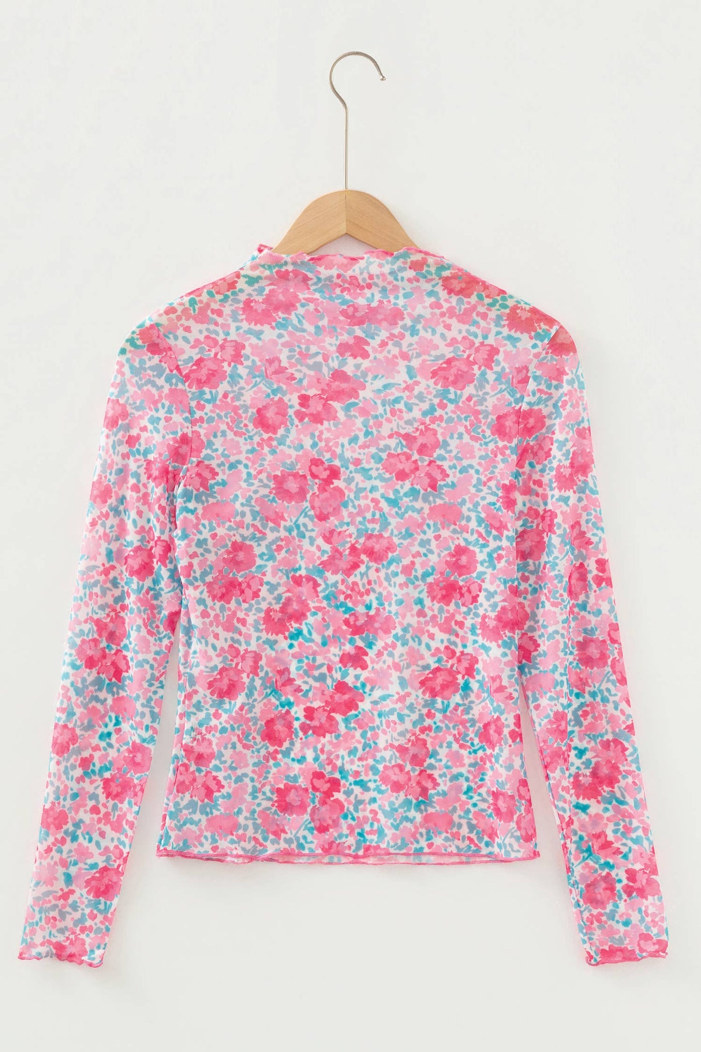 Shirts Women’s Floral Western Mesh Mock Neck Sheer Slim Fit Blouse P1015