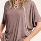 HBT7653 Dyed Fabric Round Neck Batwing Short Sleeve Women’s Shirts