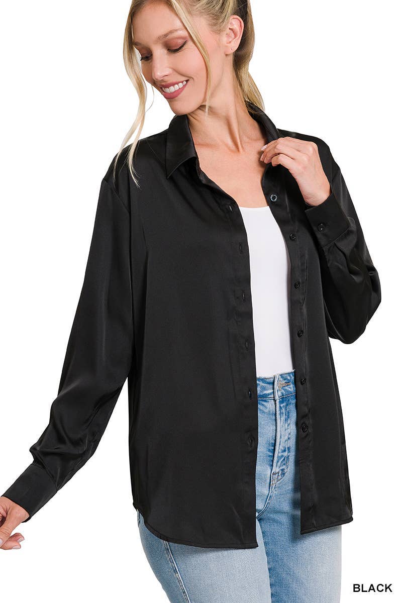 Satin Charmeuse Button Front Shirt Women’s 1170D4