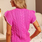 1586 Cable Knit Ruffle Sleeve Sweater