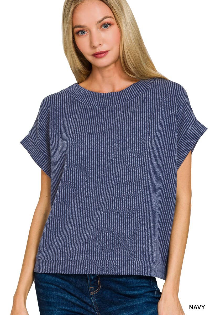 Raised Rib Cap Sleeve Top 8616Y