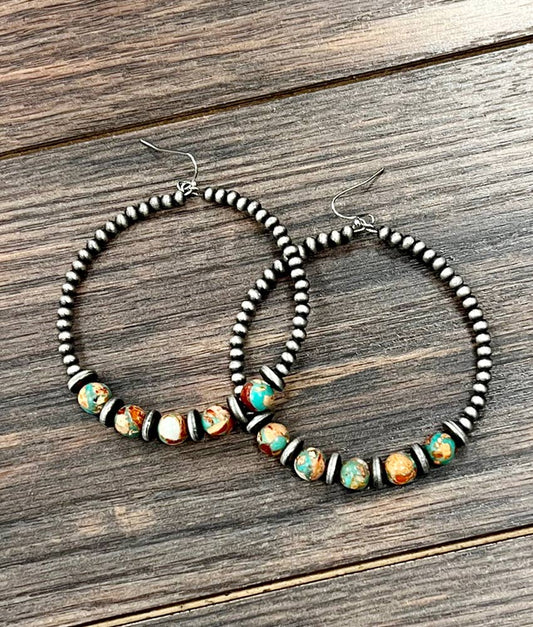 726232, Handmade 65mm Hoop, 8mm Gemstone Earrings