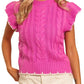 1586 Cable Knit Ruffle Sleeve Sweater