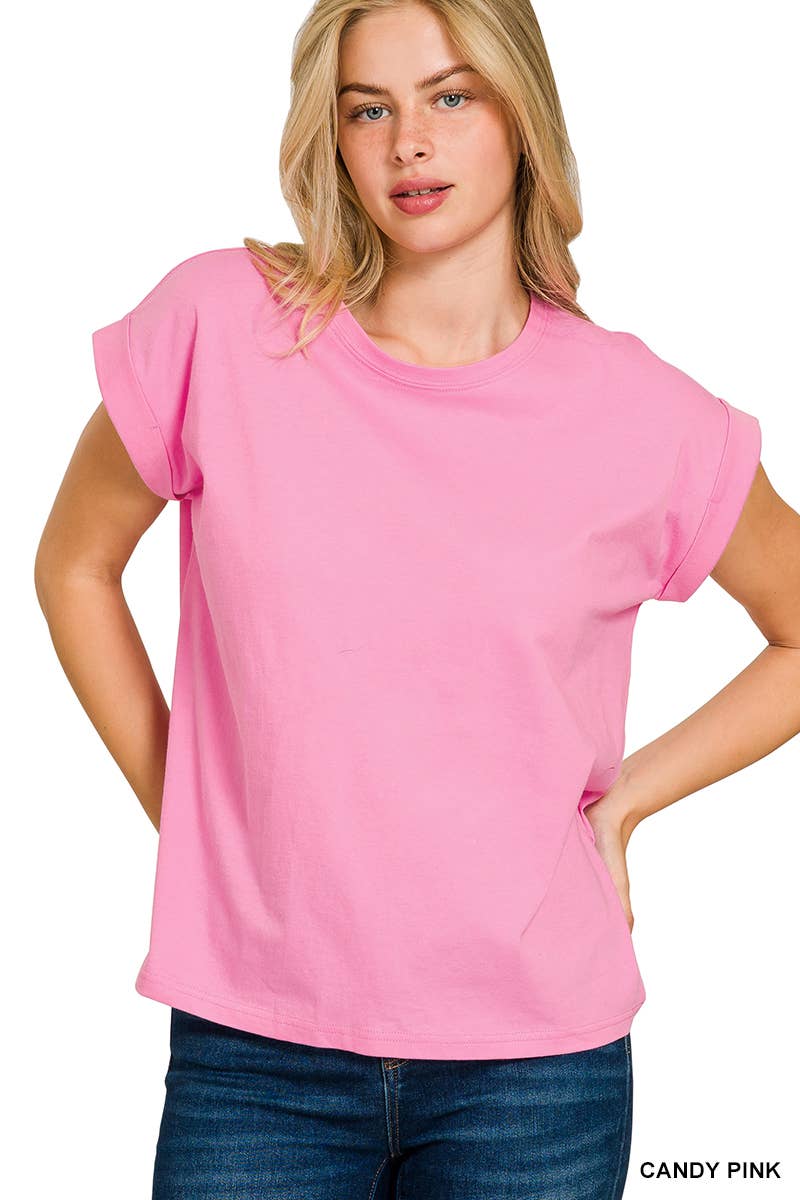 3381 Round Neck Folded Short Sleeve T-shirt CT3381Y