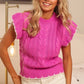 1586 Cable Knit Ruffle Sleeve Sweater