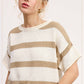 MCS3579-Boxy Silhouette Stripe Lightweight Sweater Top Outerwear Women’s