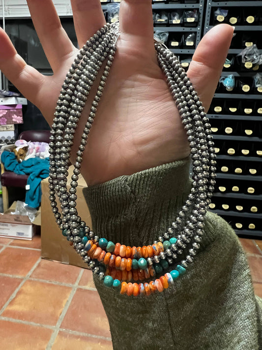 Spiny middle 4 mm Sterling Silver Pearls choker CHO-NAV-120-SPI