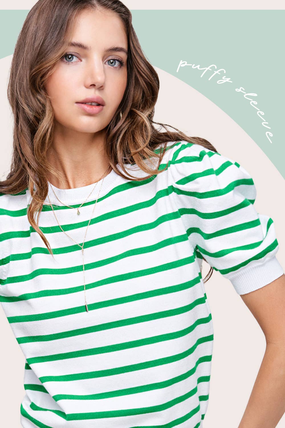Shirts Women’s Lightweight Puff Short Sleeve Stripe Knit Top JCS3562