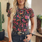 Shirts Women’s Floral Western Mesh Mock Neck Sheer Slim Fit Blouse P1015