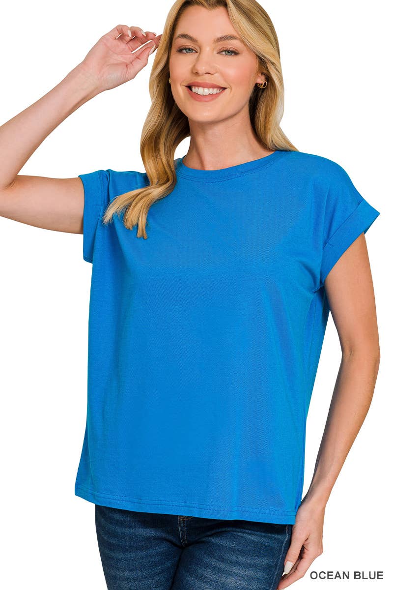 3381 Round Neck Folded Short Sleeve T-shirt CT3381Y