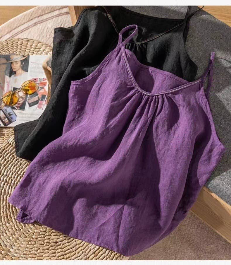 TO1185 Cotton Linen Camisole Tank Top