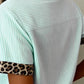 Shirts Women’s Leopard Trim Striped Button-Down Short Sleeve Shirt P-419