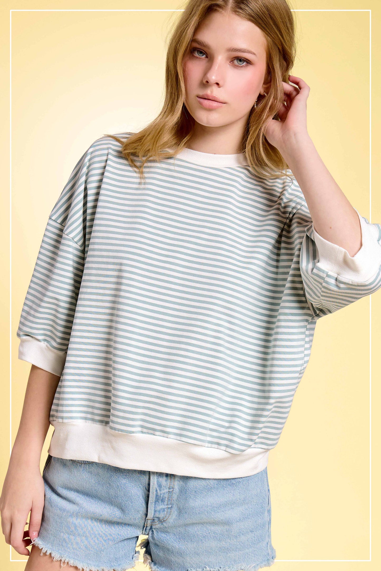 Shits Women’s Loose Fit Striped Short Sleeve Crew Neckline Top MCT7688