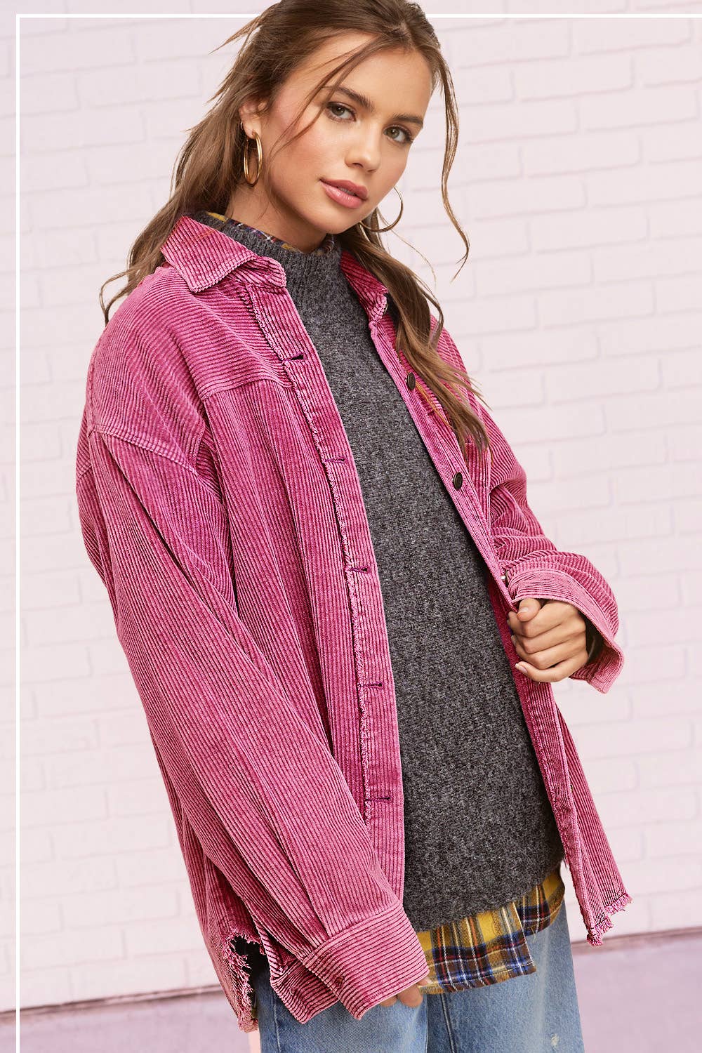 Outerwear Women’s Oversized Corduroy Button JKT1727
