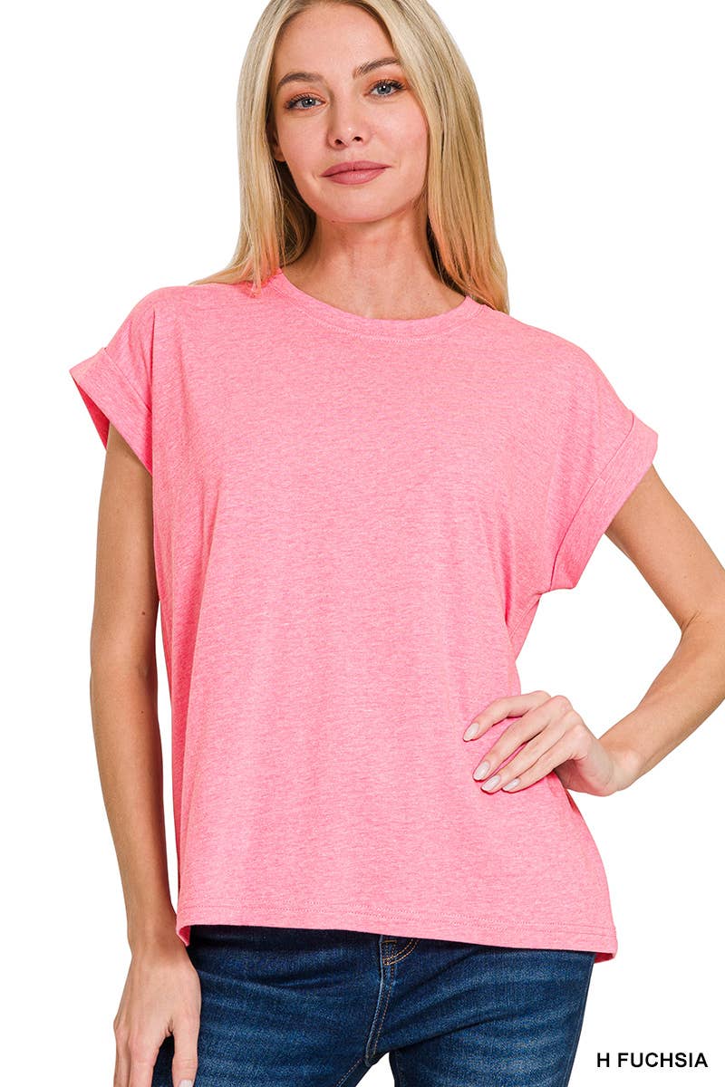 3381 Round Neck Folded Short Sleeve T-shirt CT3381Y