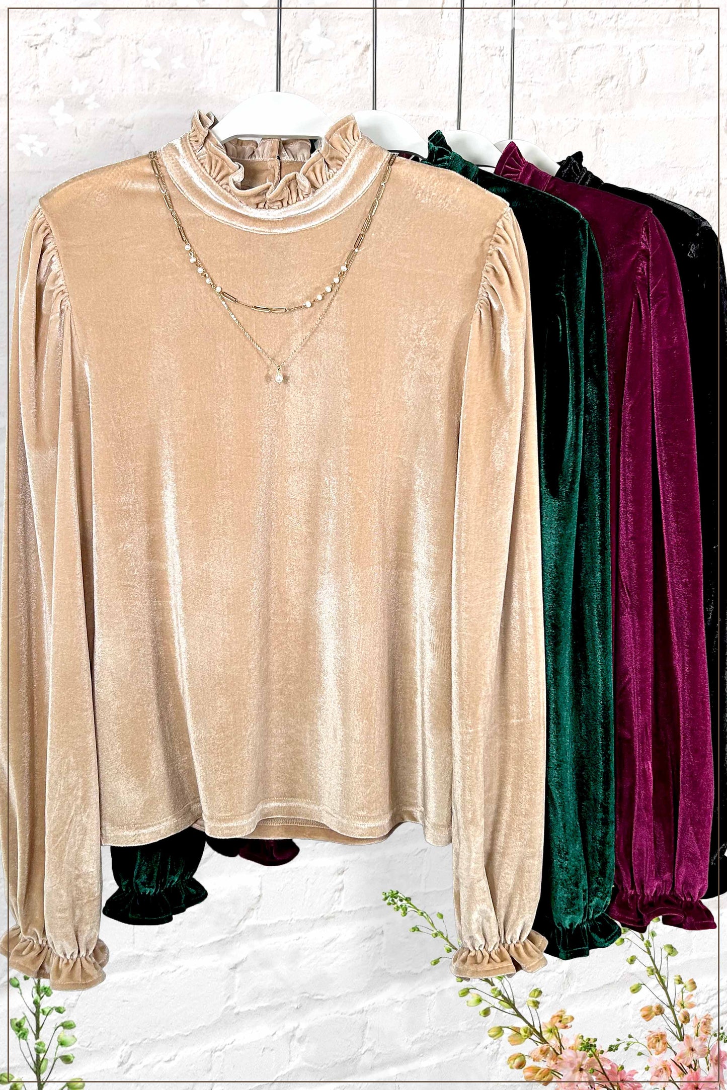 HCT7698-Soft Velvet Long Puff Sleeve Blouse Top shirt womens