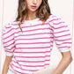 Shirts Women’s Lightweight Puff Short Sleeve Stripe Knit Top JCS3562