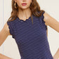 HCT7692-Stretchy Brushed Ruffle Sleeve Stripe Tank Top