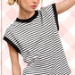 JDT7710 Shirts Women’s Nautical Cap Sleeve Striped Top 4th of july