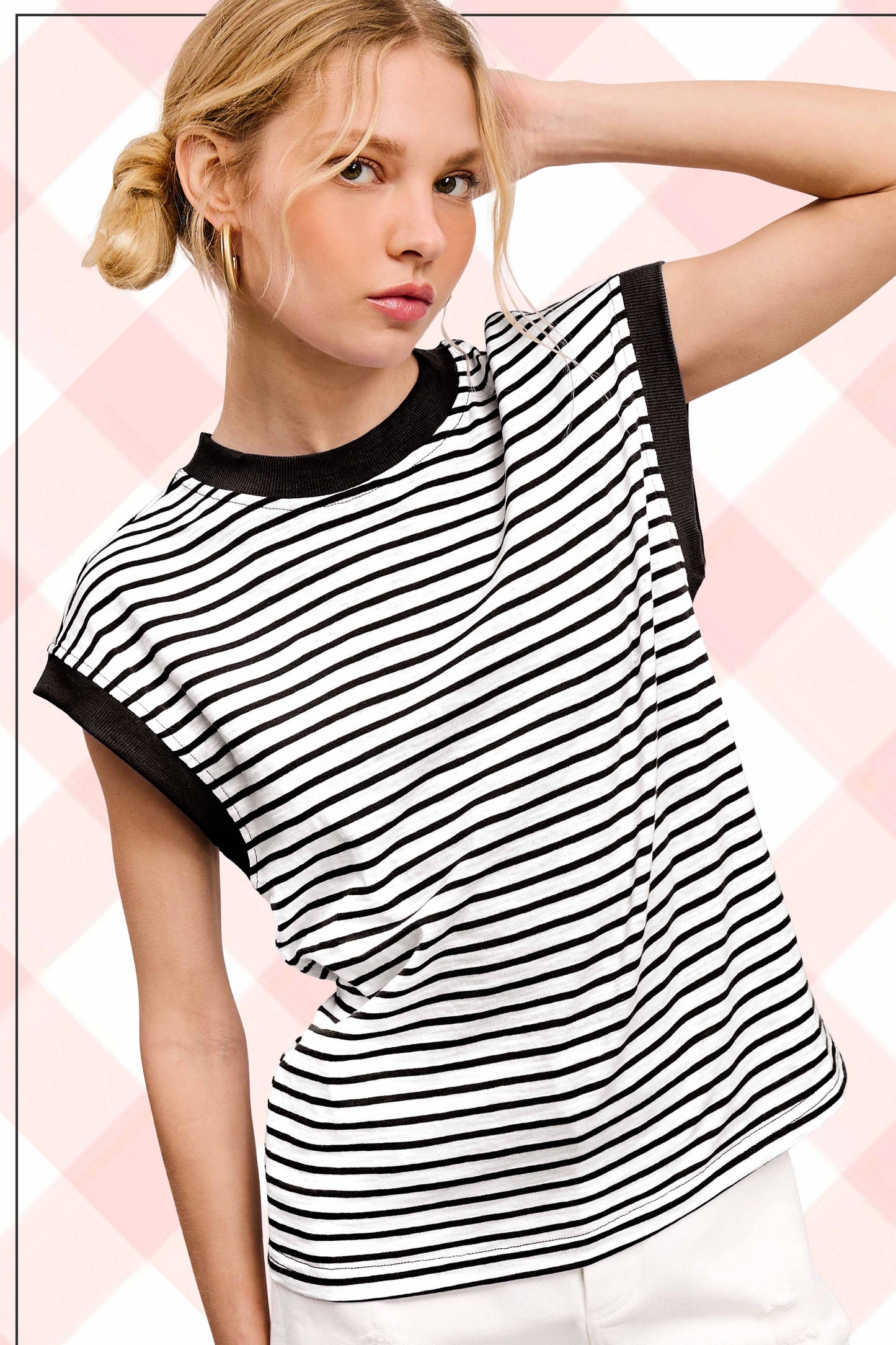 JDT7710 Shirts Women’s Nautical Cap Sleeve Striped Top 4th of july
