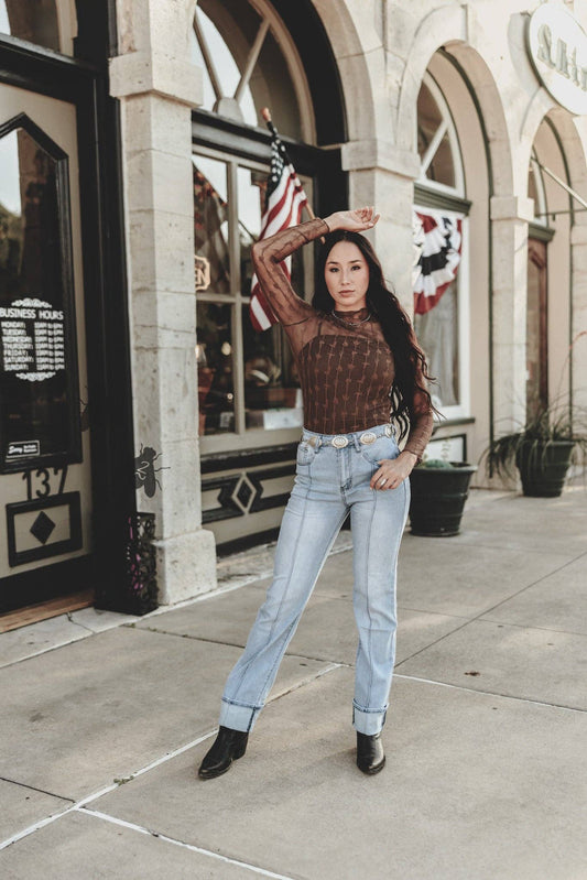 LARIAT LACE L/S *CHOCLATE Mesh top