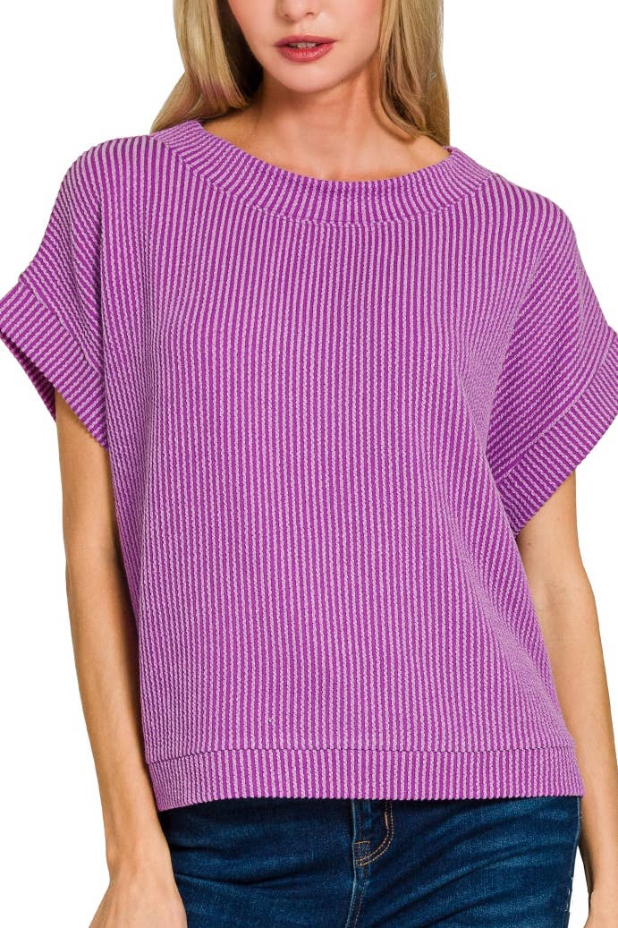 Raised Rib Cap Sleeve Top 8616Y