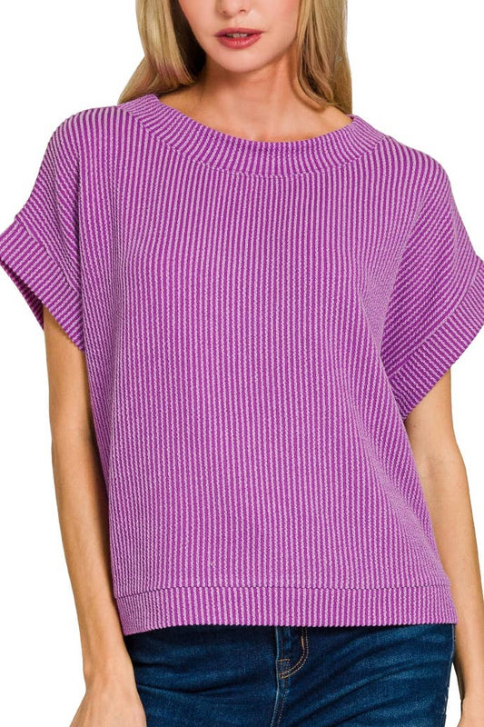 Raised Rib Cap Sleeve Top 8616Y