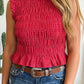 Shirts Women’s  Plaid Shirred Ruffle Trim Tank Top