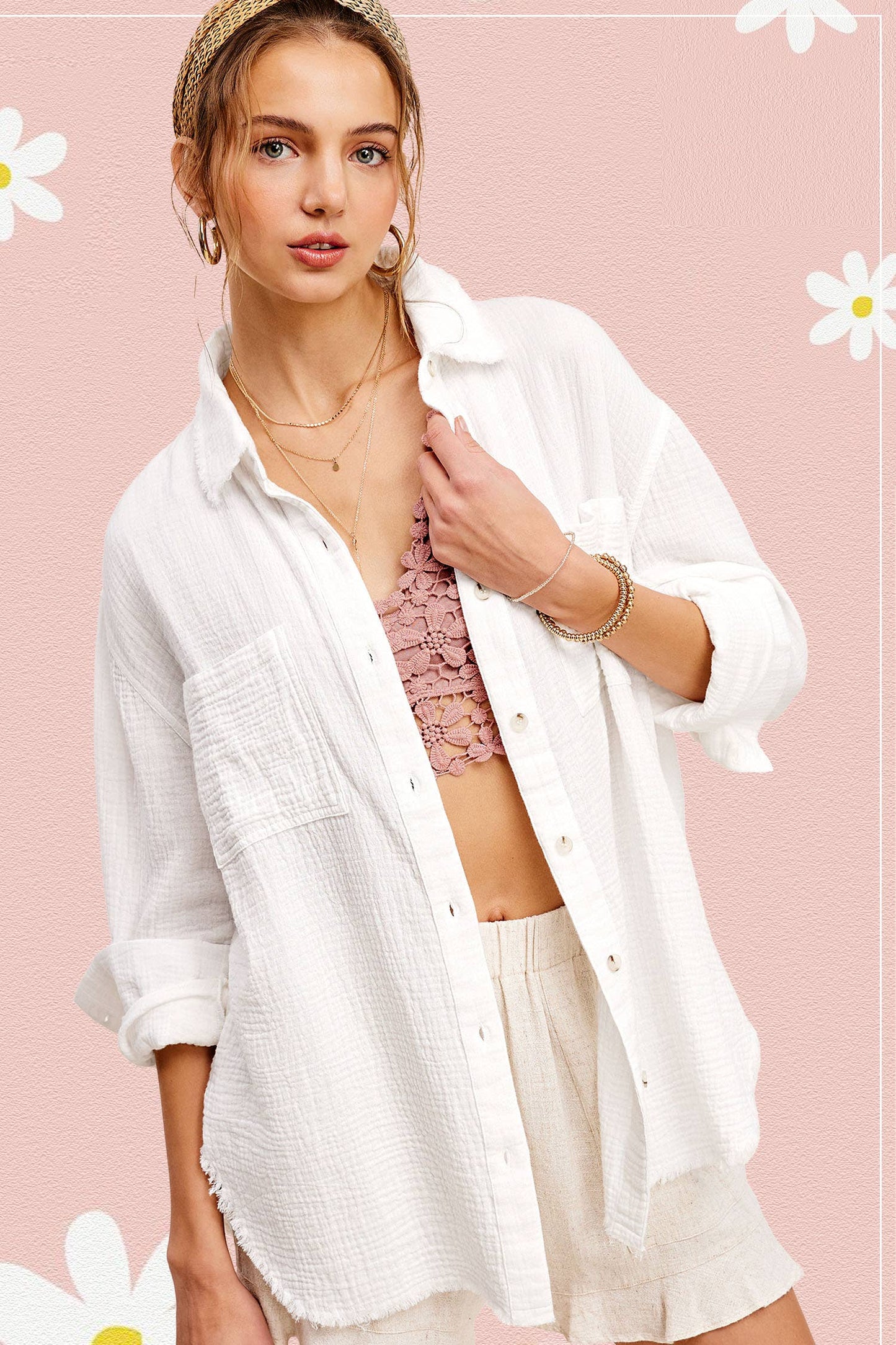 Shirts  Crinkled Gauze Button Down Shirts SRT7448