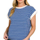 3534 Contrast Trim Cap Sleeve Stripe Tee CT-3543Y