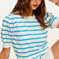 Shirts Women’s Lightweight Puff Short Sleeve Stripe Knit Top JCS3562