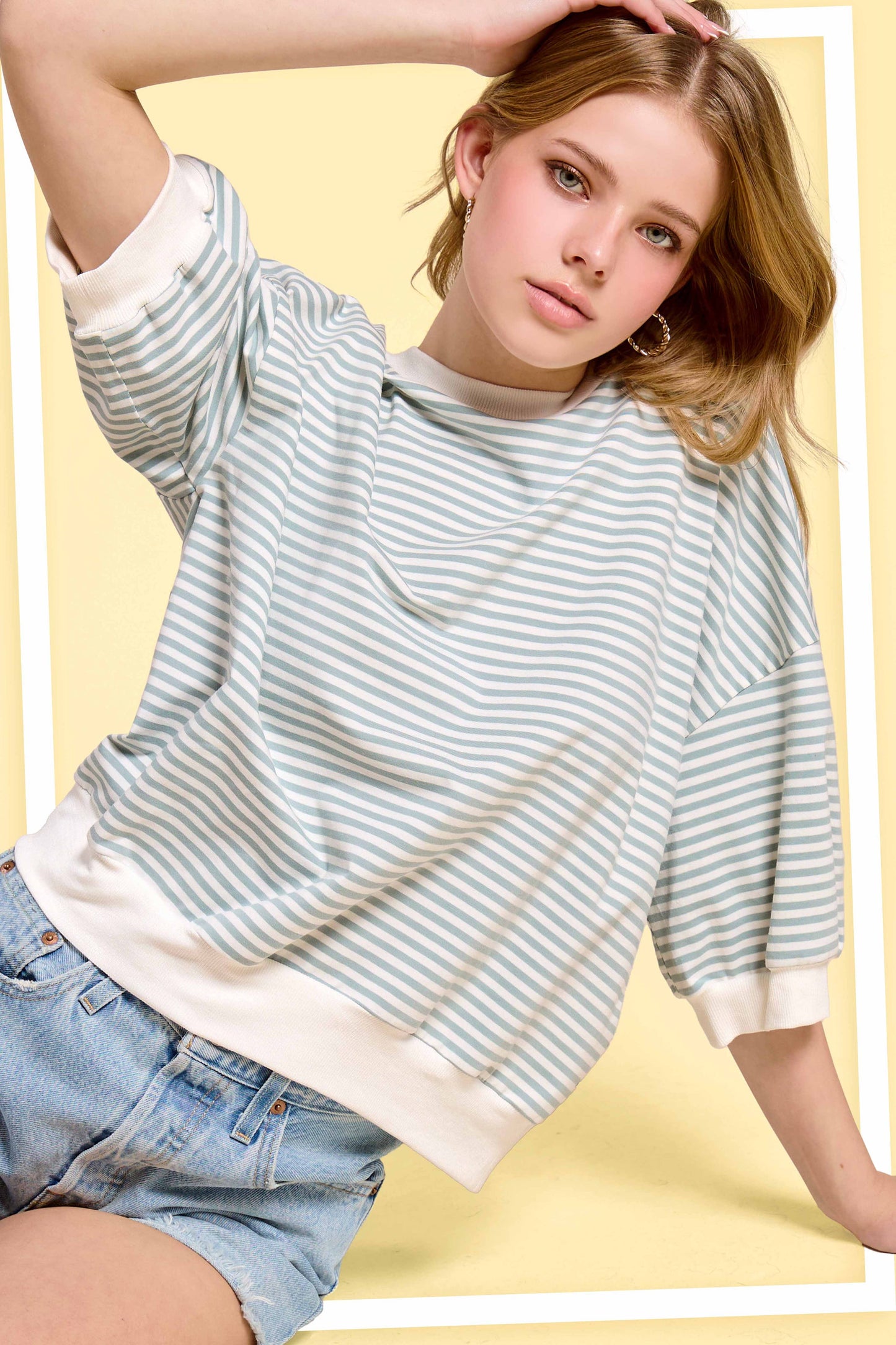 Shits Women’s Loose Fit Striped Short Sleeve Crew Neckline Top MCT7688