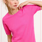 Soft Short Puffy Sleeve Basic Stretchy Knit Top MCS3600