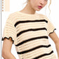 Outerwear Round Neck Scalloped Edge Short Sleeve Sweater MDS3603