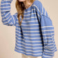 MCS3588-Striped Round Neck Loose Fit Long Sleeve Sweater