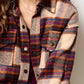 Outerwear Loose Fit Plaid Button Down Shacket with  Pockets JKT1797