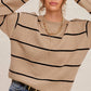 Outerwear Loose Fit Stripe Long Sleeve Crewneck Sweater HCS3553