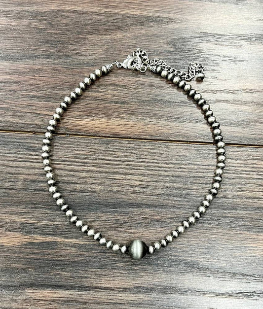 739194, Handmade 16" Silver & Navajo Bead Necklace