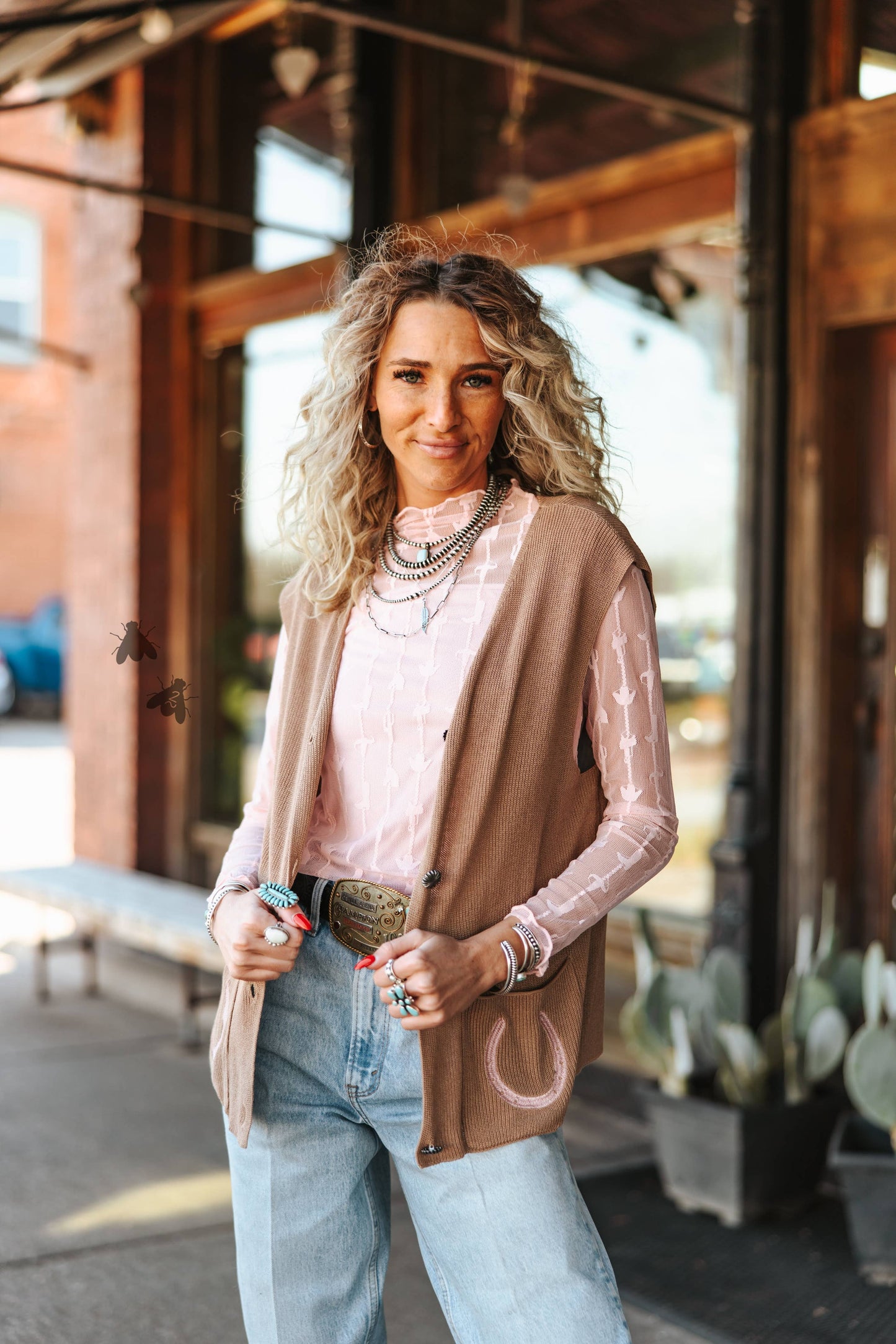 LARIAT Shirt LACE L/S *DUSTY ROSE mesh top