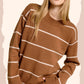 Outerwear Loose Fit Stripe Long Sleeve Crewneck Sweater HCS3553