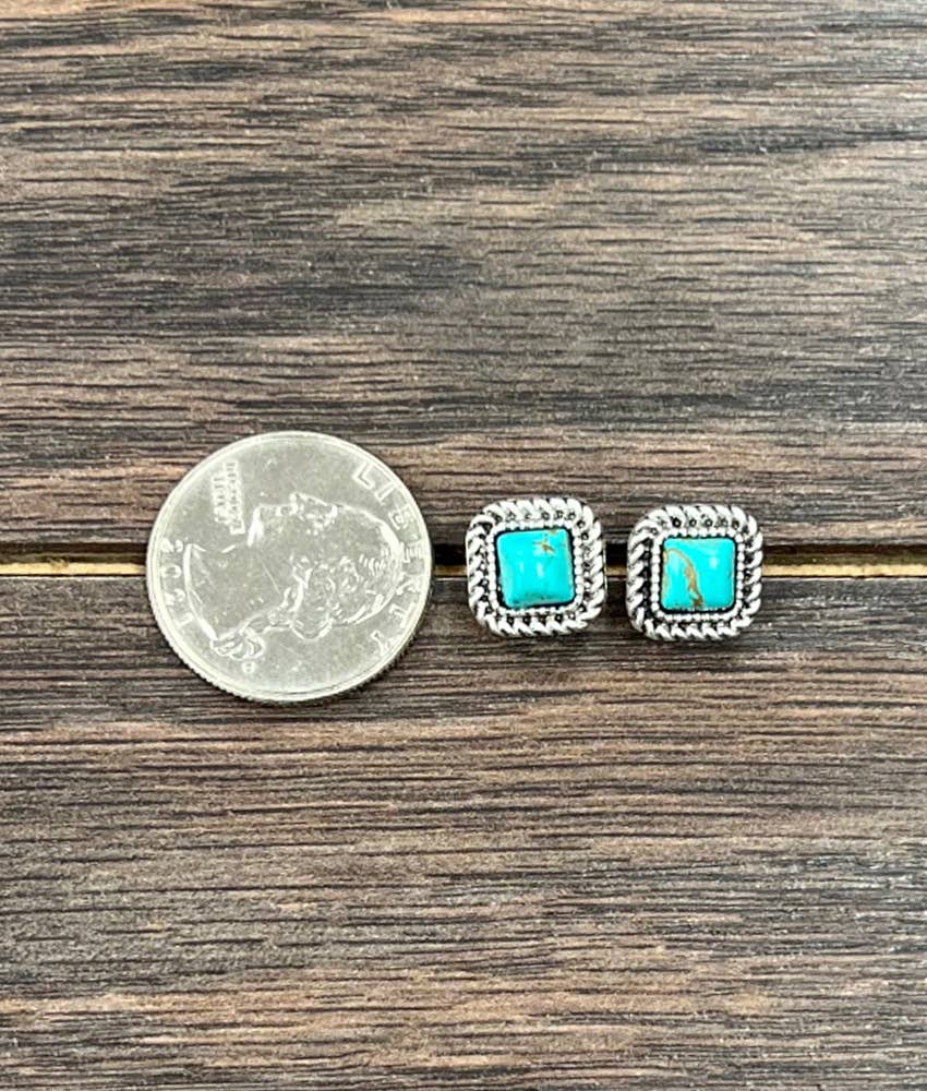 723048, 6mm Square Turquoise Stud Earrings