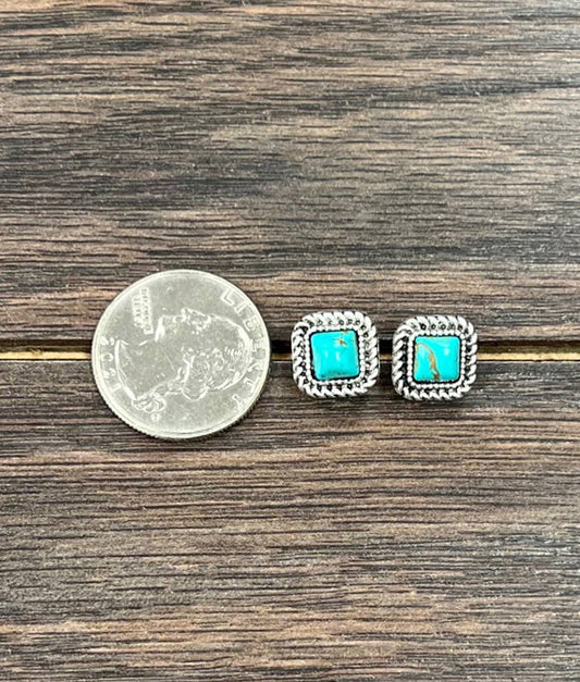 723048, 6mm Square Turquoise Stud Earrings