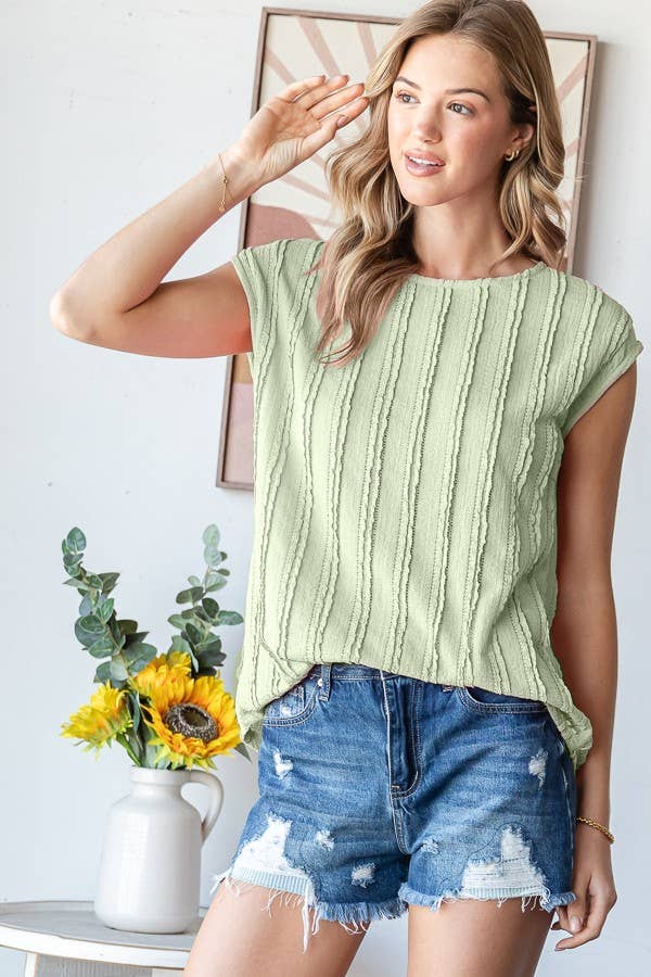 5948 Solid Textured Cap Sleeve Pullover Blouse 11D-T5948