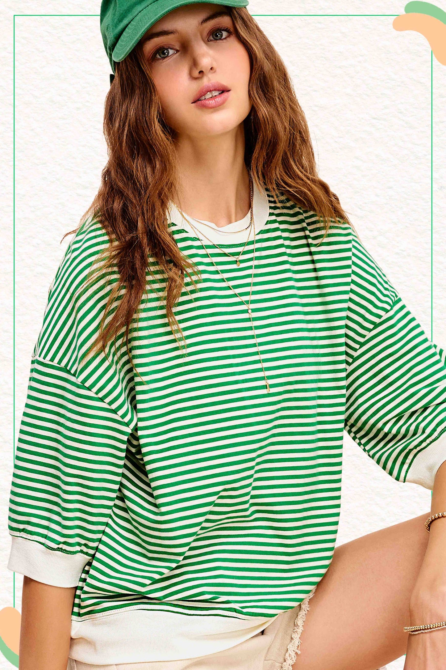 Shits Women’s Loose Fit Striped Short Sleeve Crew Neckline Top MCT7688